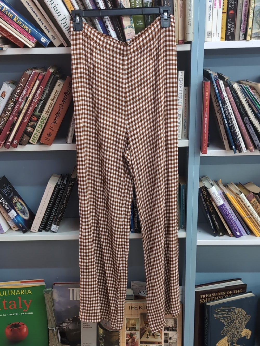 Reformation Brown Gingham Wide-Leg Pants